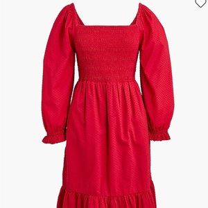 J Crew Smocked clip-dot puff-sleeve dress
